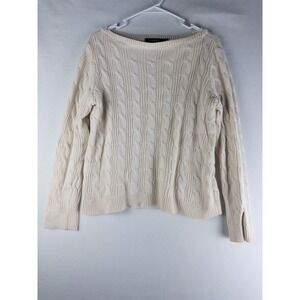 LRL Ralph Lauren Black Label Sweater Womens XL Ivory Knit Cableknit Fisherman